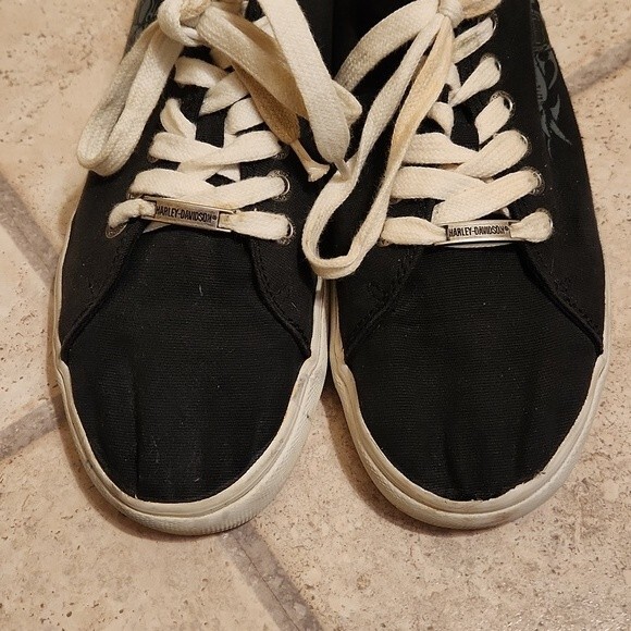 Harley Davidson Black Lace-Up Shoes w/ Flame Soles Men's 9.5 Women's 11 - Picture 3 of 11